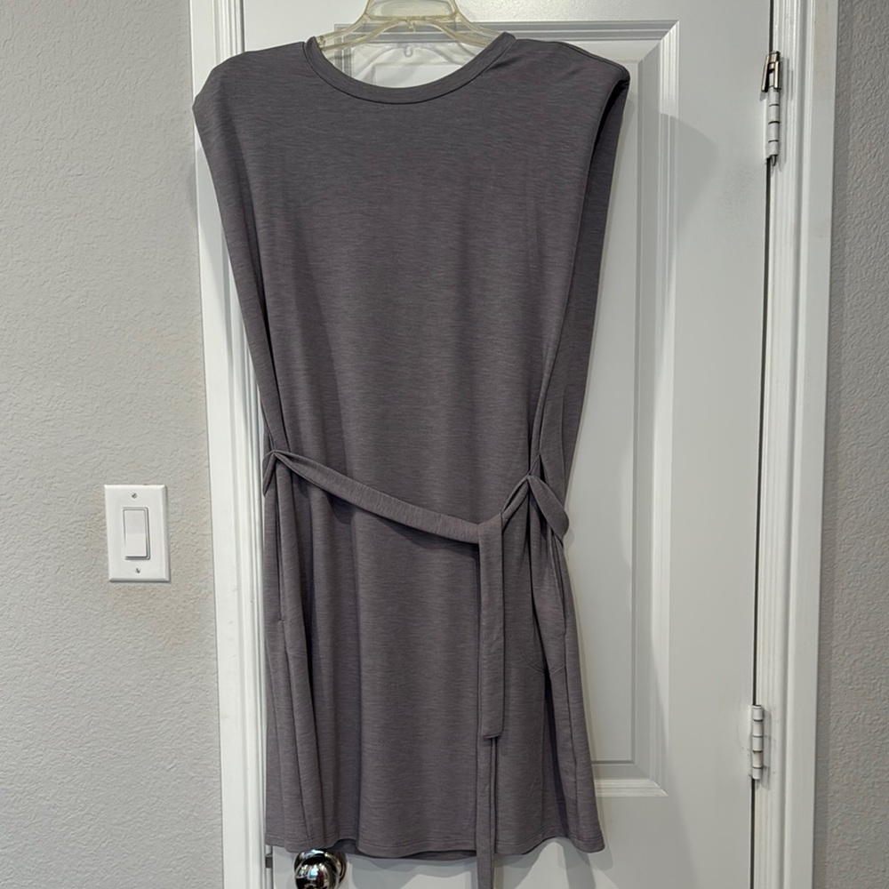 Gray Sleeveless Dress with Belt